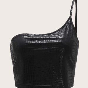One Shoulder Crocodile Embossed Crop Top